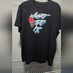 Black Graphic T-Shirt with Blue and Red Design